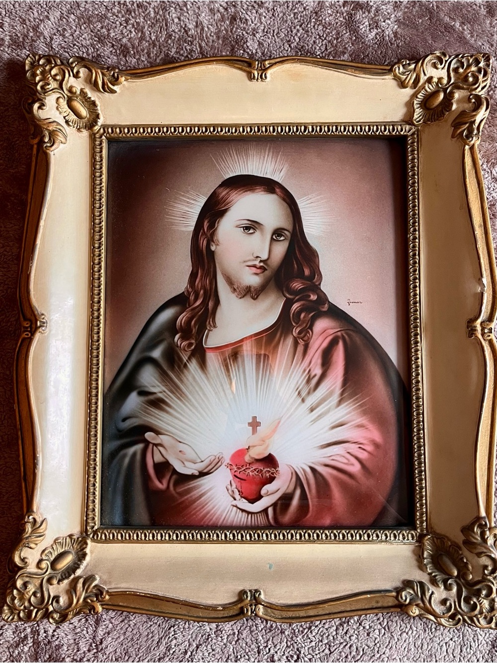 Vintage Fimar Sacred Heart of Jesus 3D Molded Light Up Framed Art - Italian